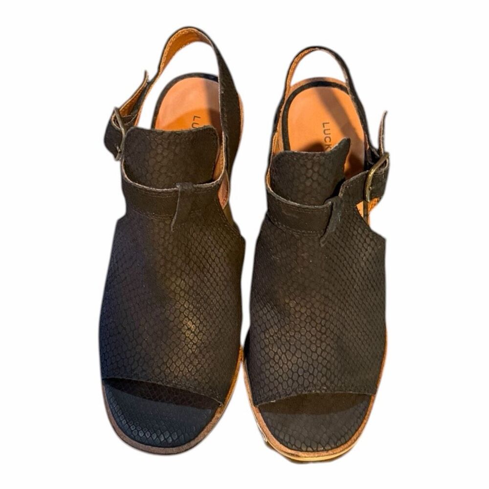 LUCKY BRAND Labradite Strappy Wedge Heel Sandals Black Size 8 - Picture 6 of 10